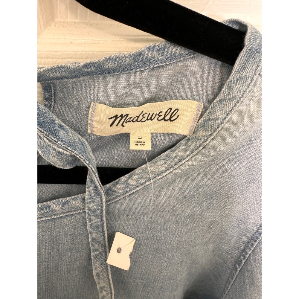 Madewell Womens Light Wash Denim Tie Back Long Sleeve Chambray Blouse Large NWOT - Picture 2 of 4